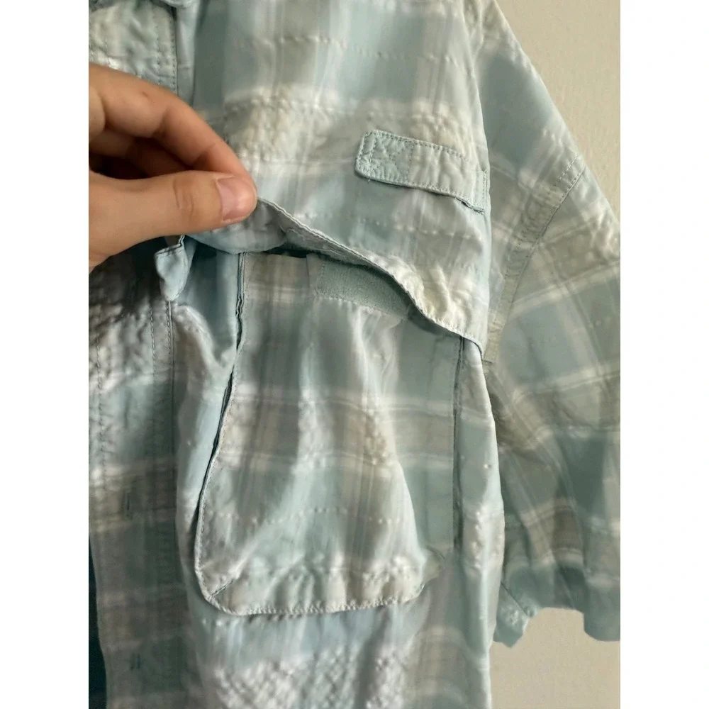 L.L. Bean Vented Plaid Fishing Shirt Size XL Light Teal Green Blue EUC